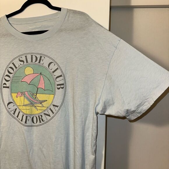 American Eagle Poolside Club Beach Light Blue Graphic Tee XL EUC - Picture 4 of 12